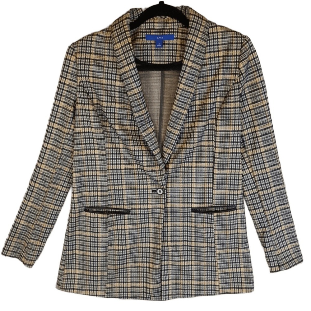 APT. 9 Women's S Small Plaid Check One Button Blazer Career Business Casual